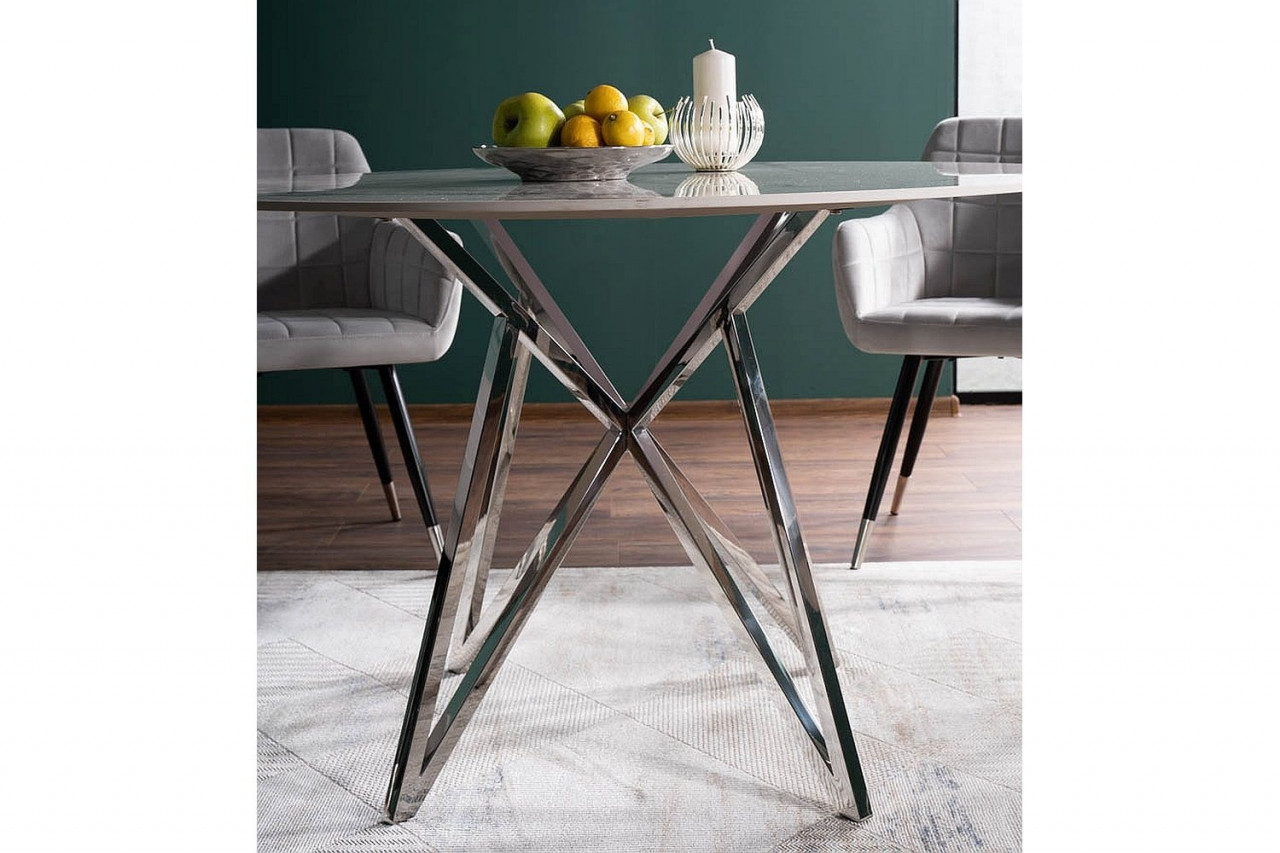 Poze Masa rotunda Murano Ceramica marmura alba/crom - ø120 / h76 cm