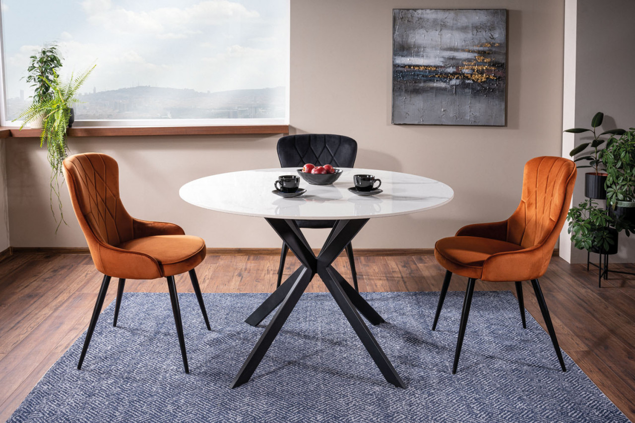 Poze Masa rotunda Talia marmura alba/negru - d120 x h76 cm