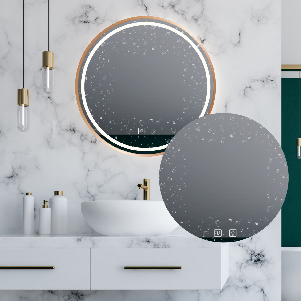 Poze Oglinda LED 60cm MMJ BRUSH roz gold