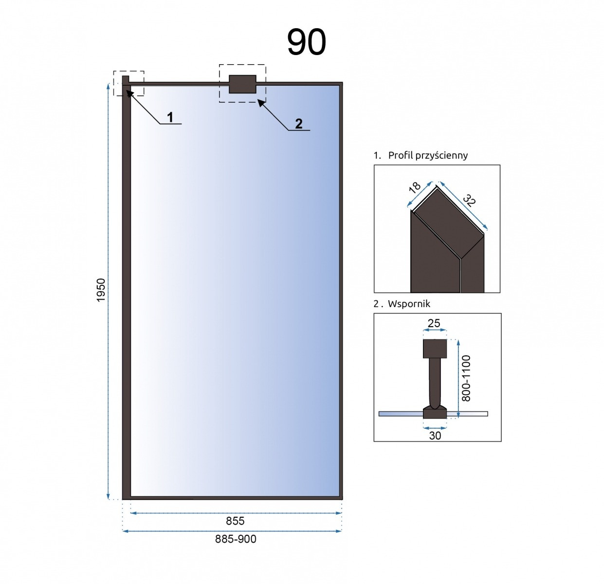 Poze Paravan dus walk-in Aero Negru - 90x195 cm