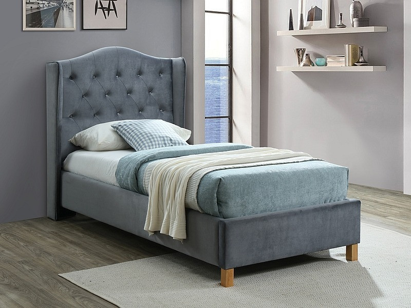 Poze Pat tapitat Aspen velvet gri Blu14 – 90 x 200 cm