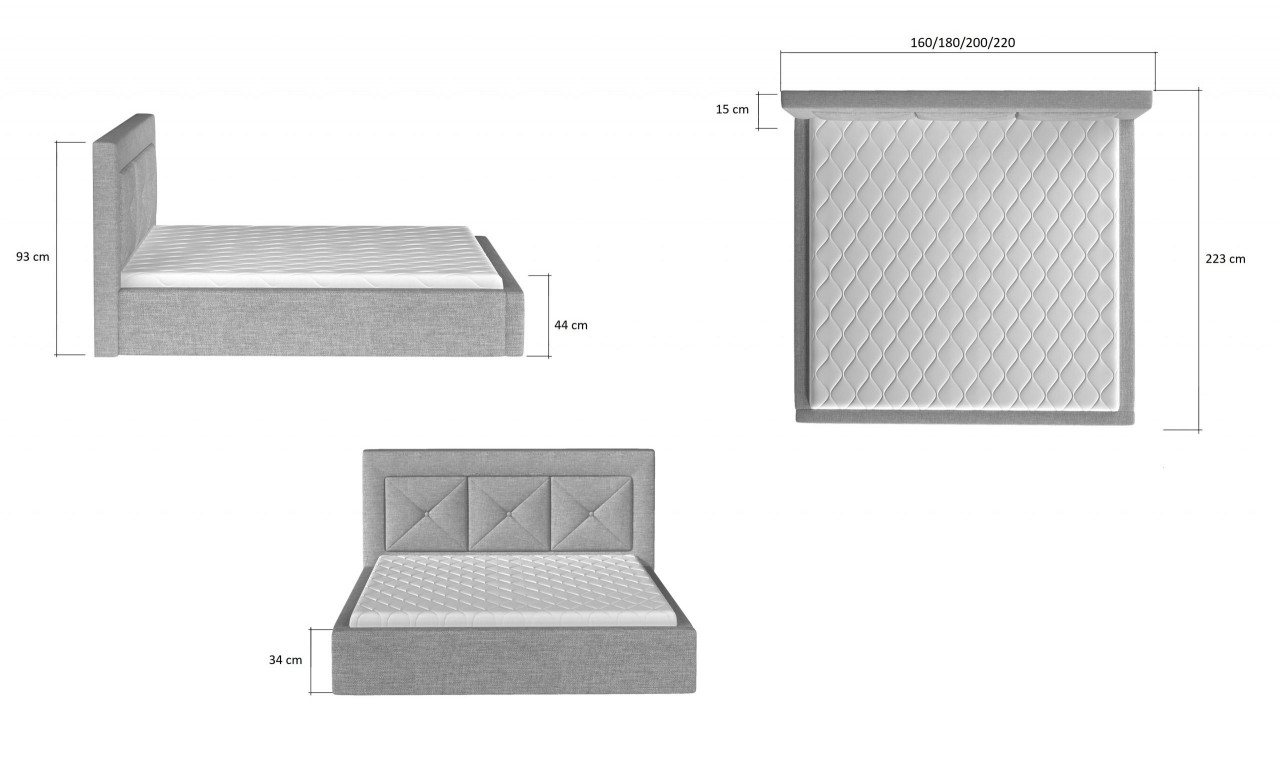 Poze Pat tapitat Cloe – 140/200, L223 x l140 x h93 cm