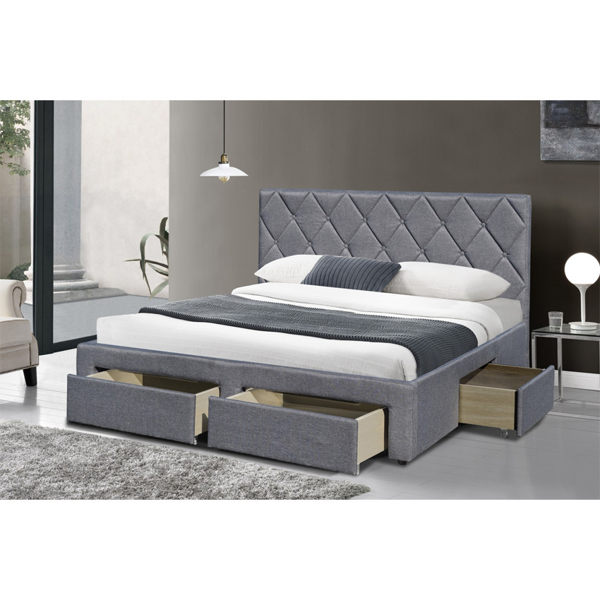 Poze Pat tapitat stofa Betina gri - 160x200 cm