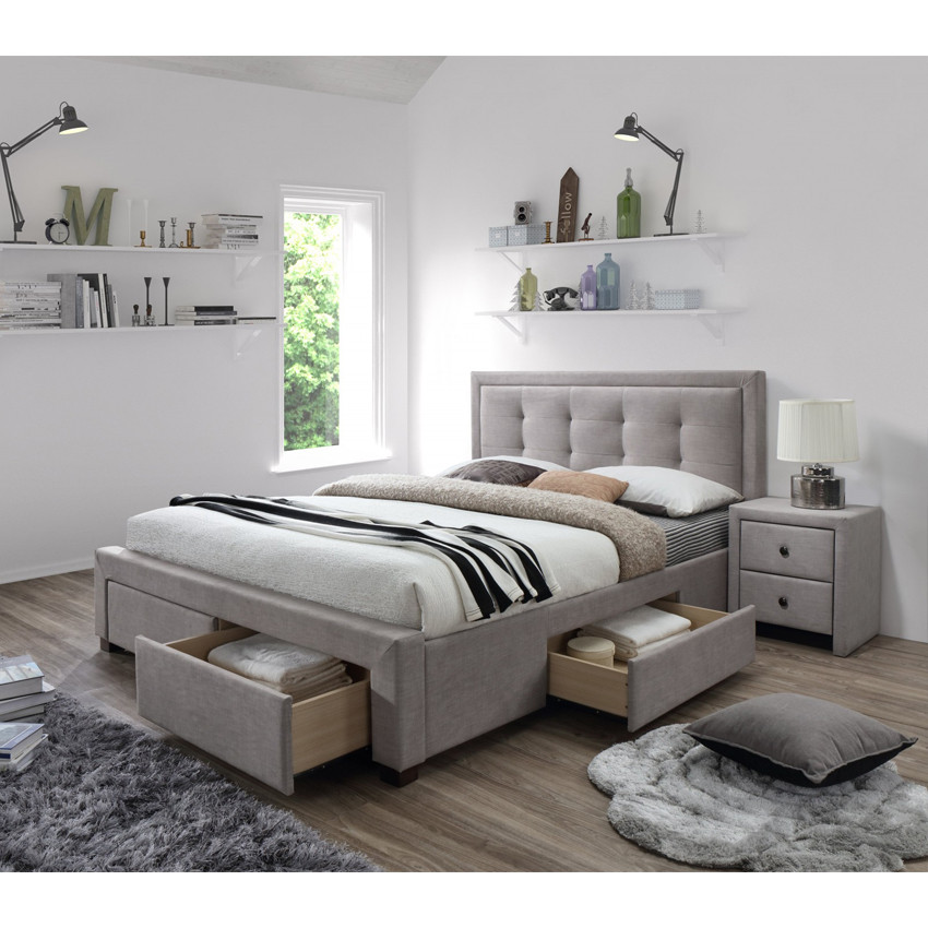 Poze Pat tapitat stofa Evora bej - 160x200 cm