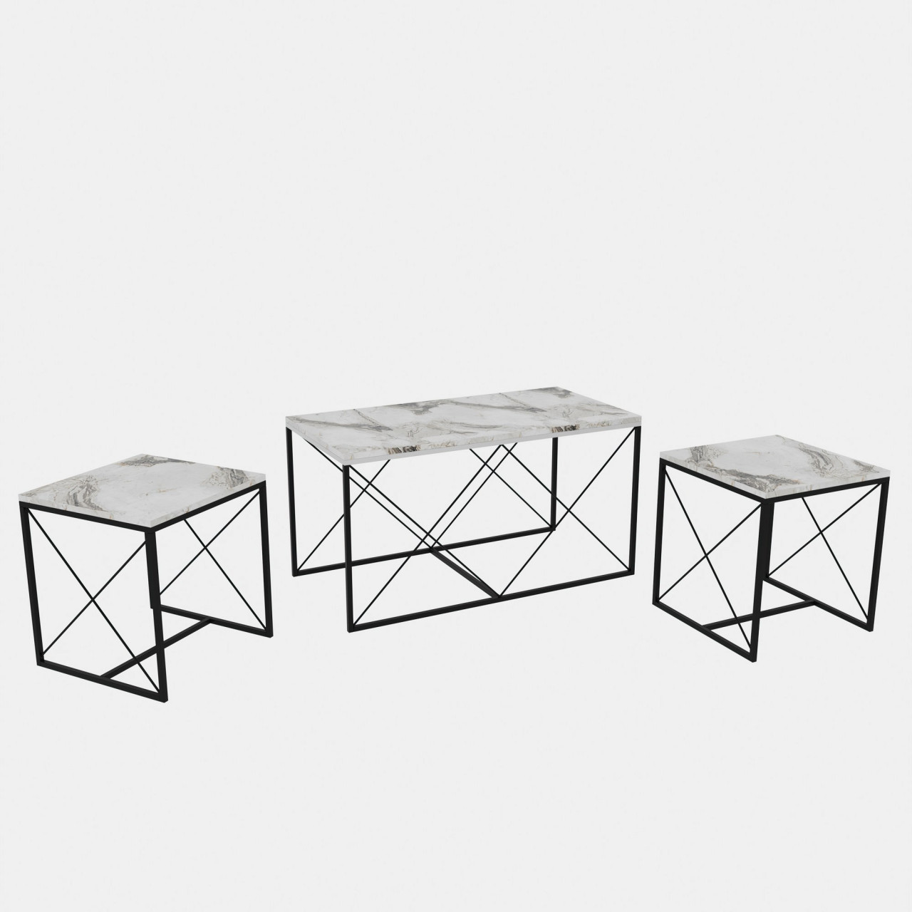 Poze Set 3 masute de cafea Defne marmura alba