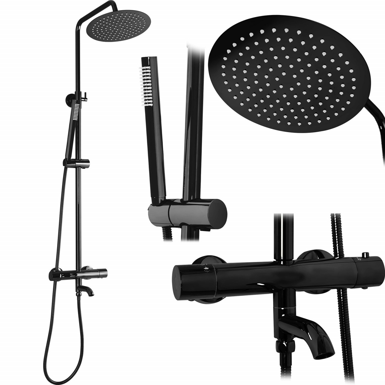 Poze Set de dus cu termostat Lungo negru metalic