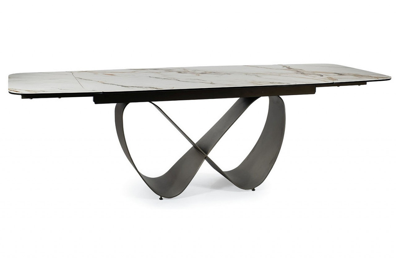 Poze Set masa extensibila Infinity Ceramic alb/maro - L160-240 cm + 3 scaune Azalia piele olive + 2 scaune Azalia piele gri
