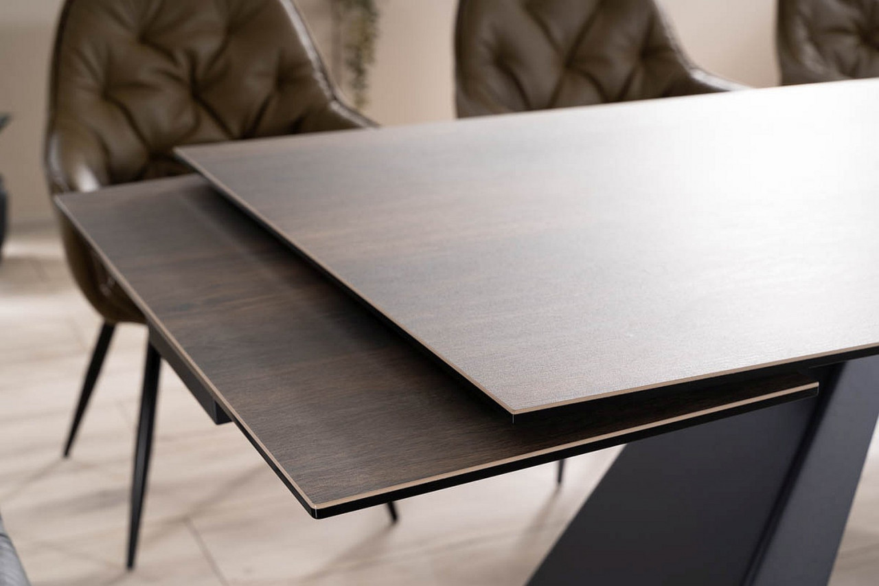Poze Set masa extensibila Salvadore ceramic maro/negru mat - L160-240 cm + 4 scaune tapitate cu piele Cherry olive Buffalo10