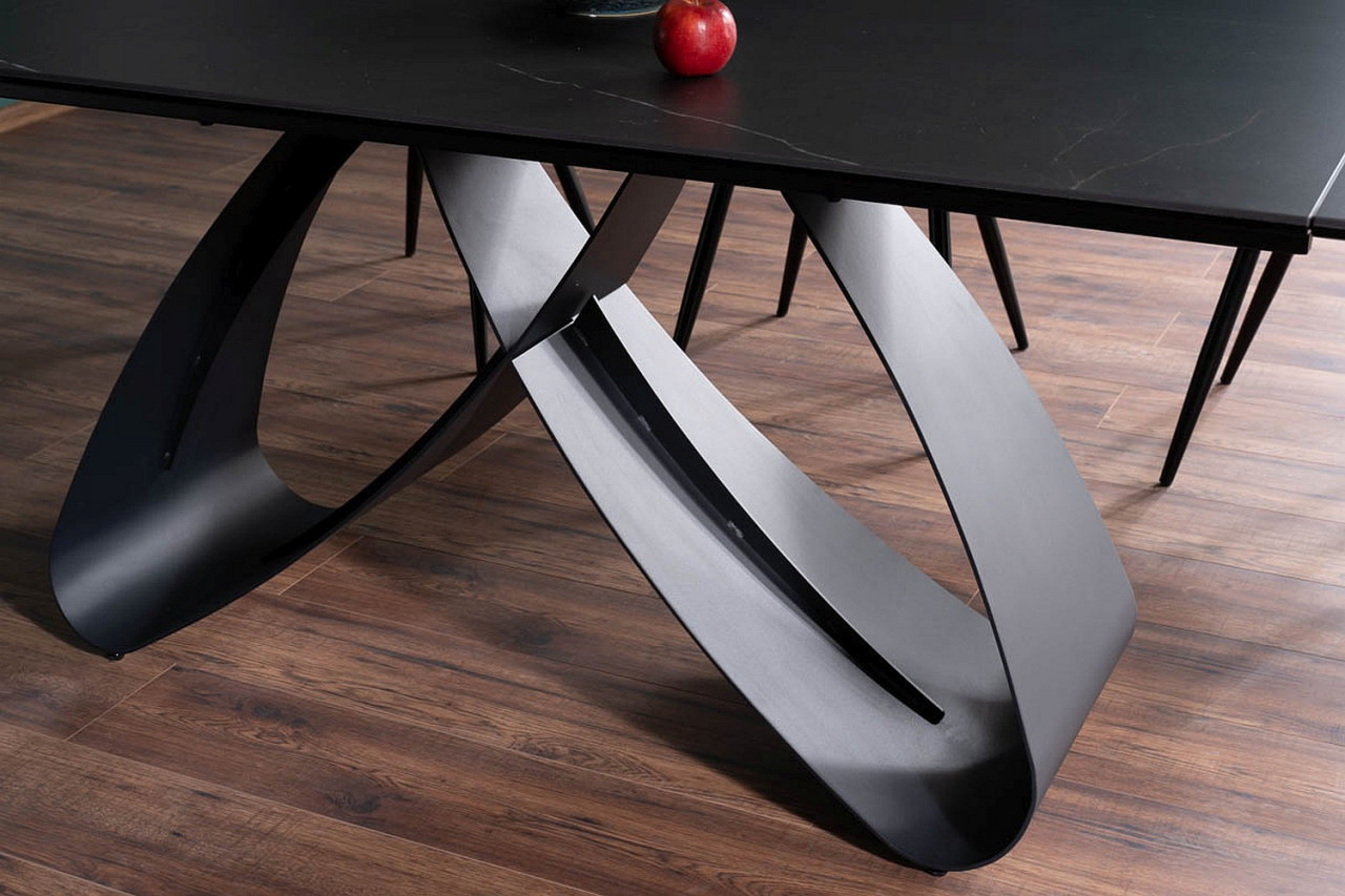 Poze Set masa extensibila Samanta ceramic negru/negru mat L160-240 cm + 3 scaune Cherry II velvet bej Blu28 + 3 scaune Cherry II velvet gri deschis Blu03