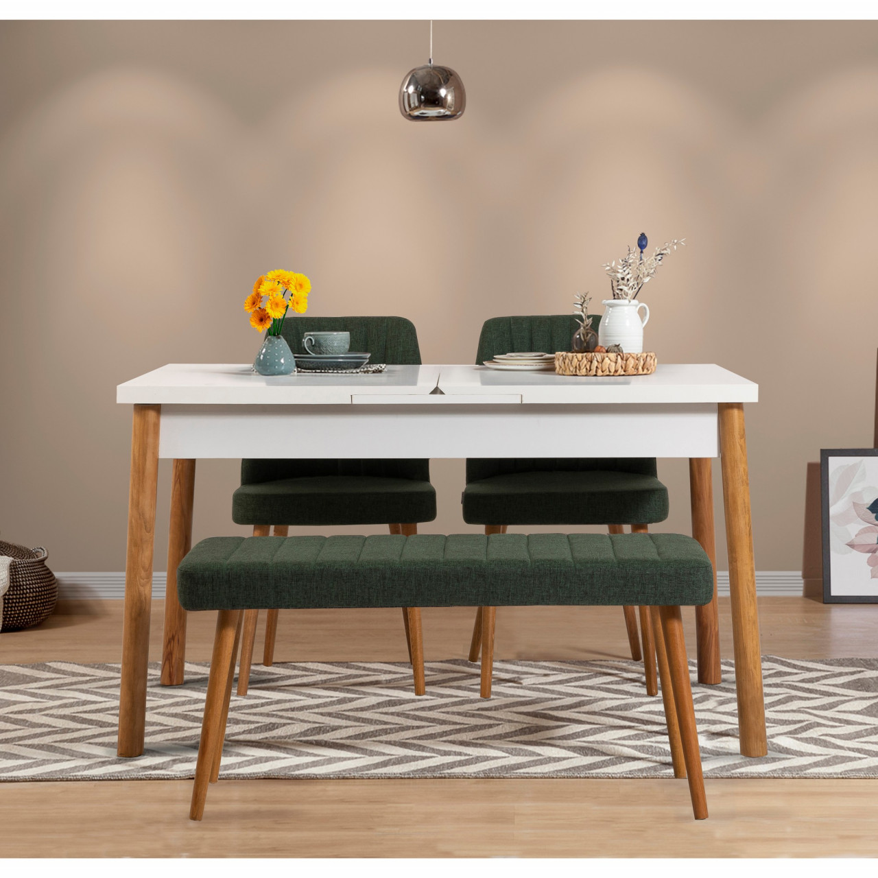 Poze Set masa extensibila si scaune (4 piese) Santiago White Atlantic-Green