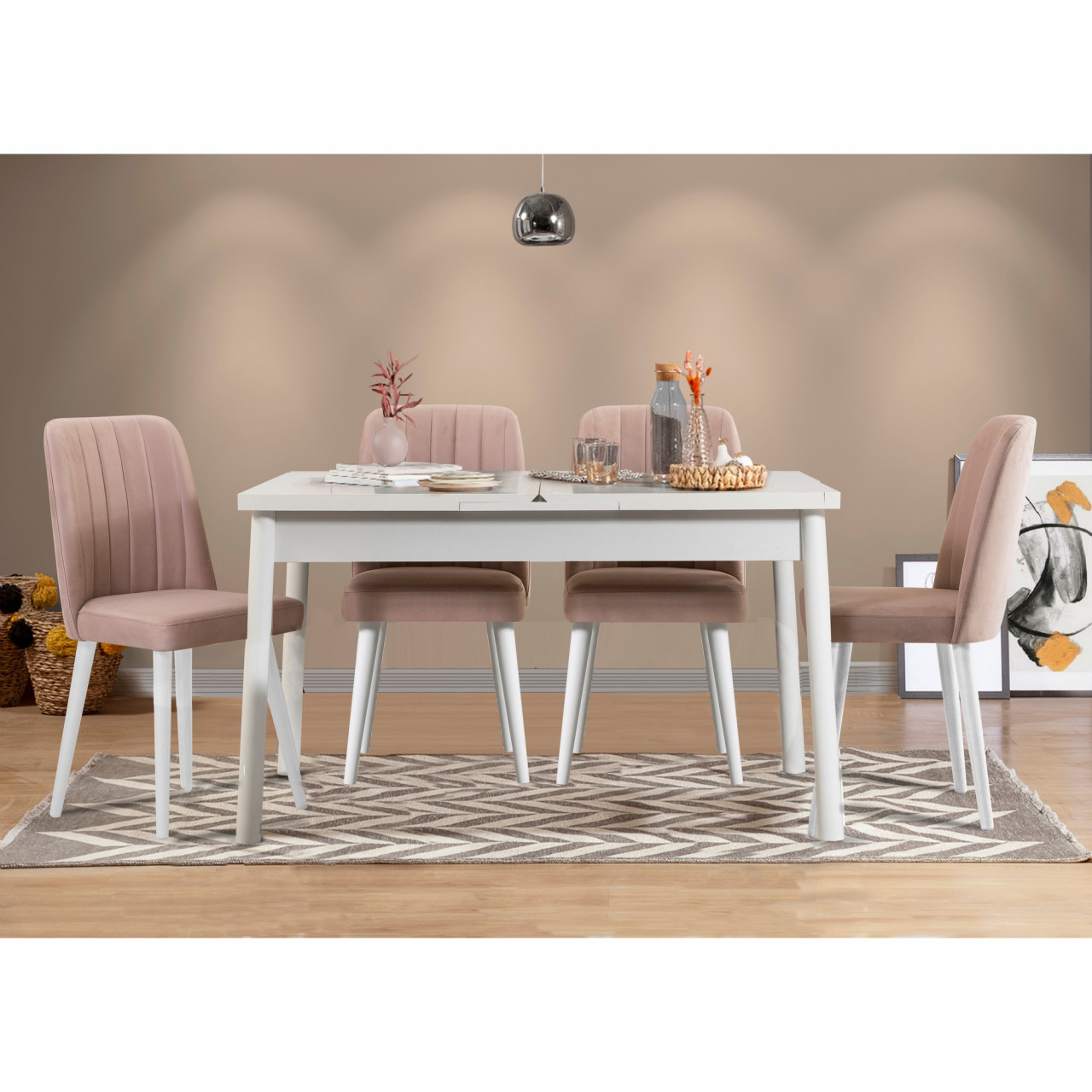 Poze Set masa extensibila si scaune (5 piese) Santiago White Stone V2
