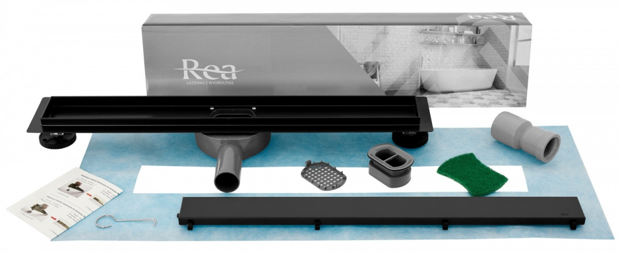 Poze Set rigola pentru dus cu capac Neo Slim Pure Negru - 70 cm