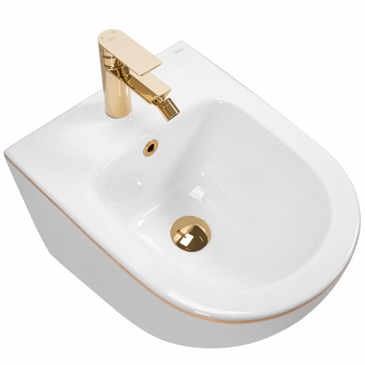 Poze Set vas wc Carlo Mini Flat + bideu Carlo Mini alb/auriu