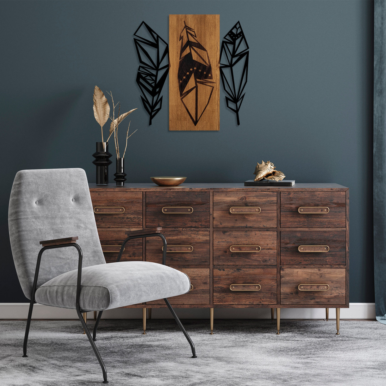 Poze Accesoriu decorativ de perete din lemn Leaves 2