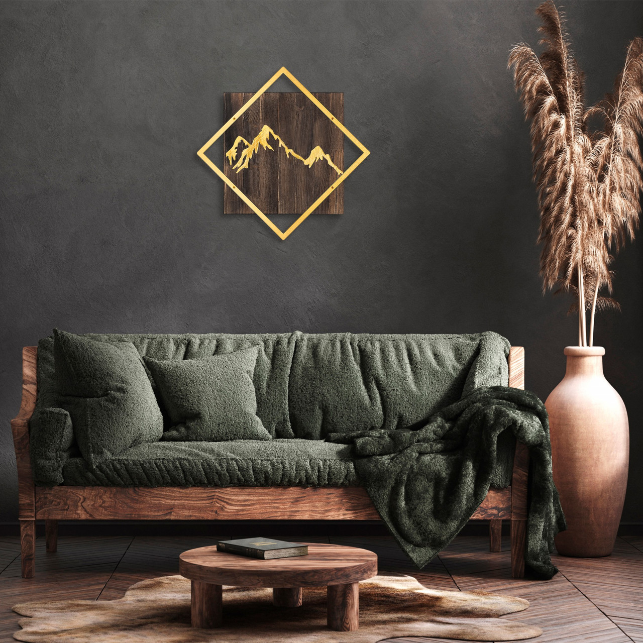 Poze Accesoriu decorativ de perete din lemn Mountain auriu