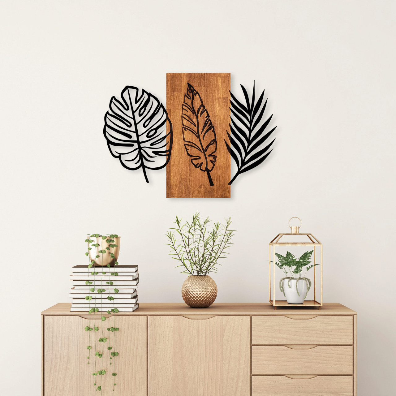Poze Accesoriu decorativ de perete din lemn Triple leaves - 384