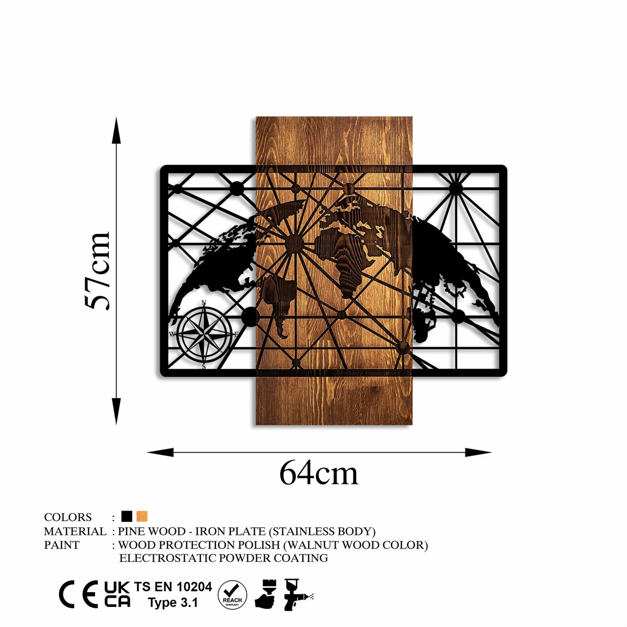 Poze Accesoriu decorativ de perete din lemn World Map 5-M