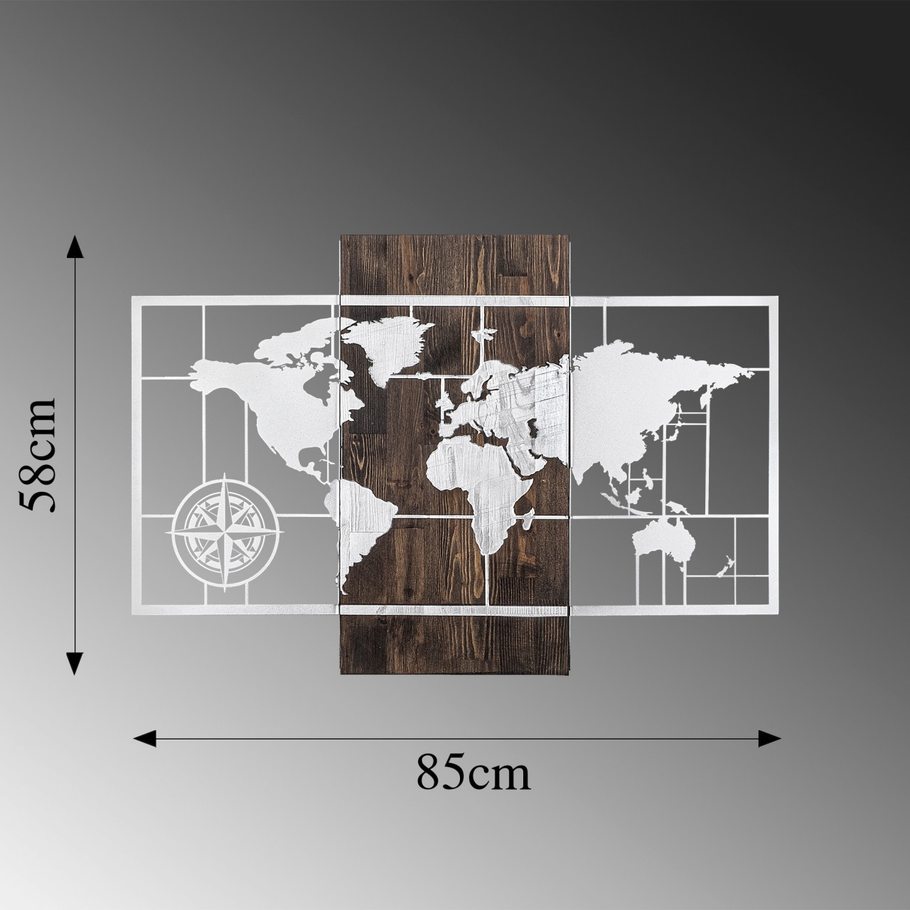 Poze Accesoriu decorativ de perete din lemn World map argintiu
