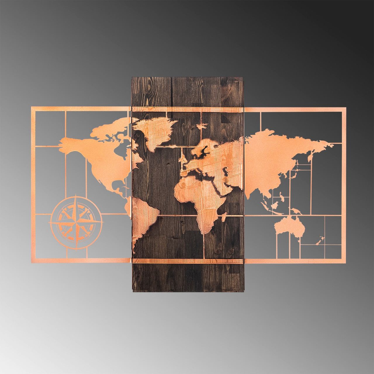 Poze Accesoriu decorativ de perete din lemn World map nuc/cupru
