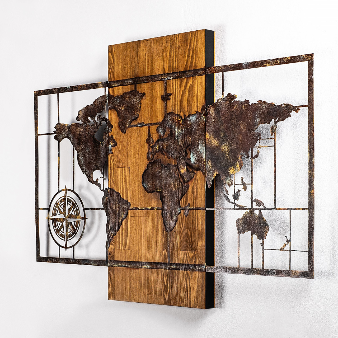 Poze Accesoriu decorativ de perete din lemn World Map With Compass 5