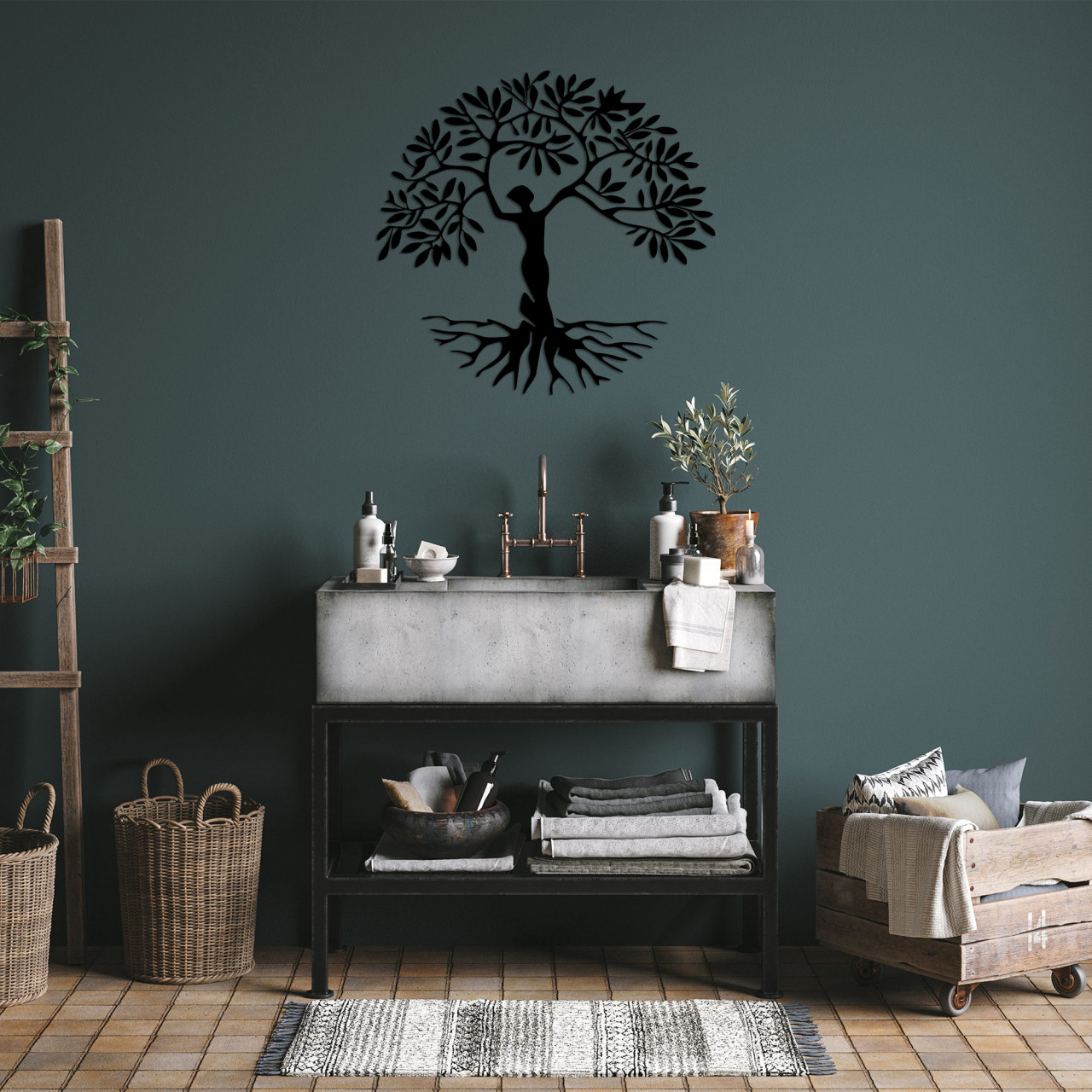 Poze Accesoriu decorativ de perete metalic Woman Tree