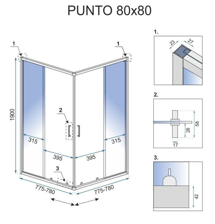 Poze Cabina de dus Punto argintie 80x80 cm