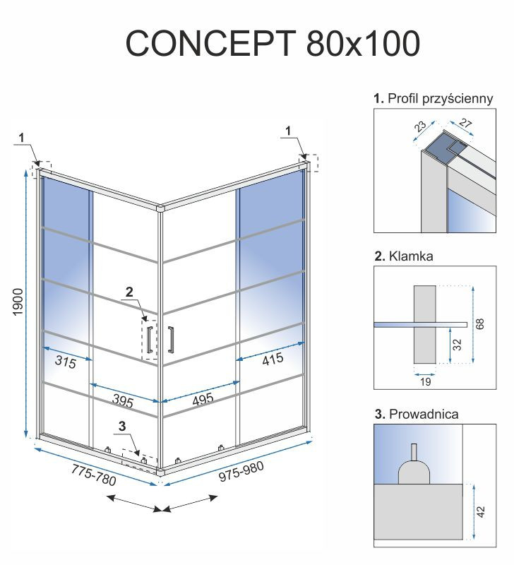 Poze Cabina dus Concept negru – 80×100 cm