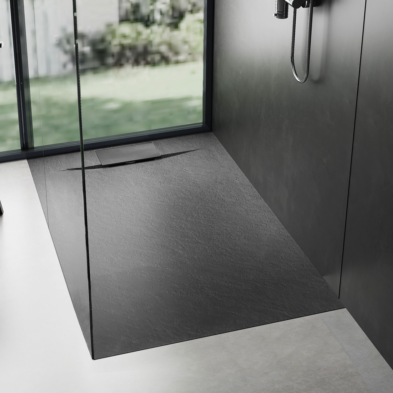 Poze Cadita pentru dus Bazalt Black 80x100