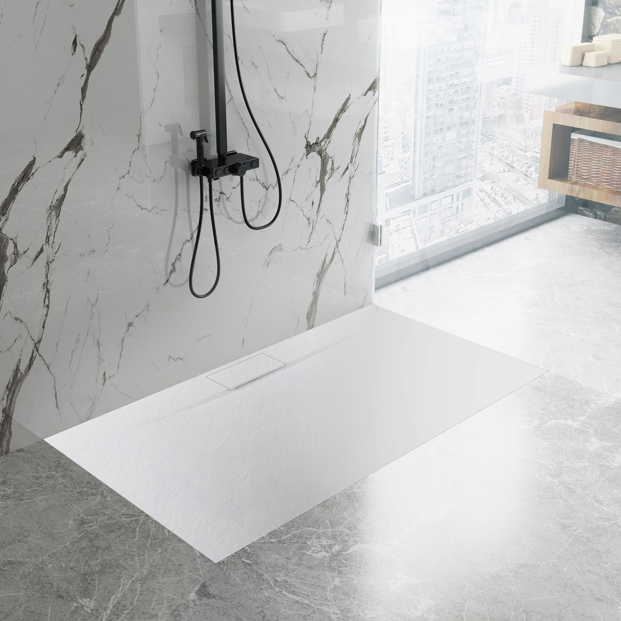 Poze Cadita pentru dus Bazalt Long alba 80x120