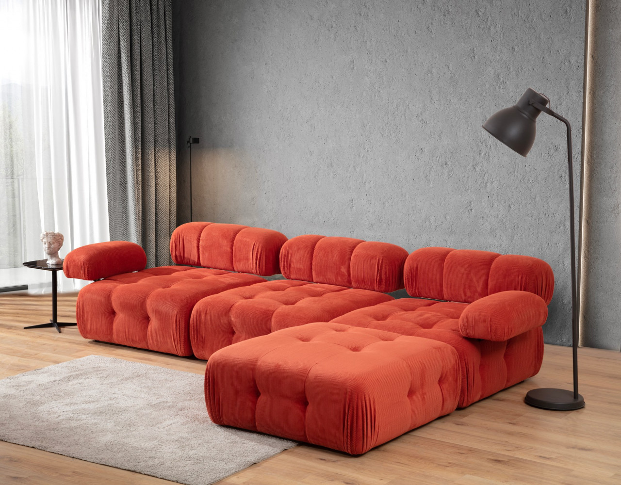 Poze Coltar Doblo 3 cu taburet ( L1-O1-1R-Pouffe) rosu
