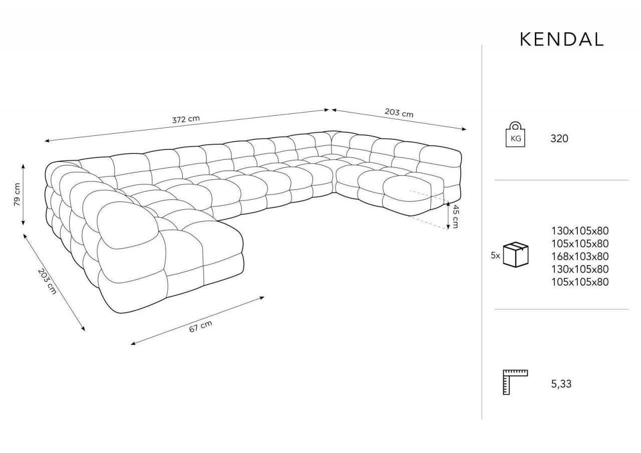 Poze Coltar panoramic 7 locuri velvet Kendal