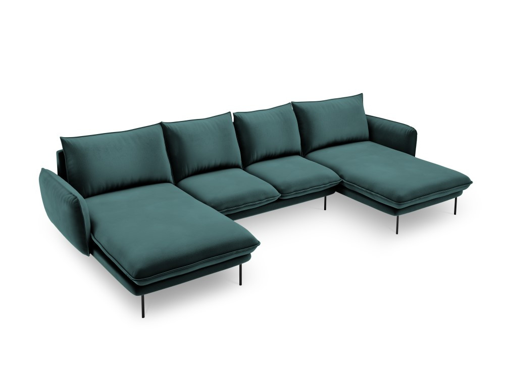 Poze Coltar tapitat Vienna 6 locuri velvet/picioare negru – L350 x l170 x h95