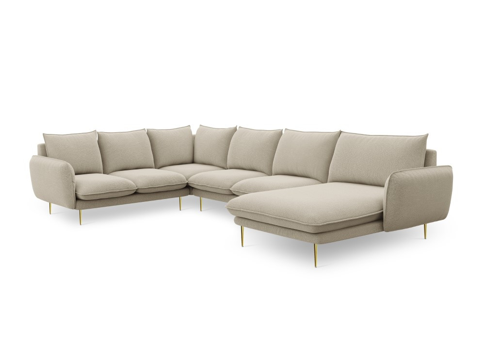 Coltar tapitat vienna 7 locuri picioare gold – l330 x l235 x h95
