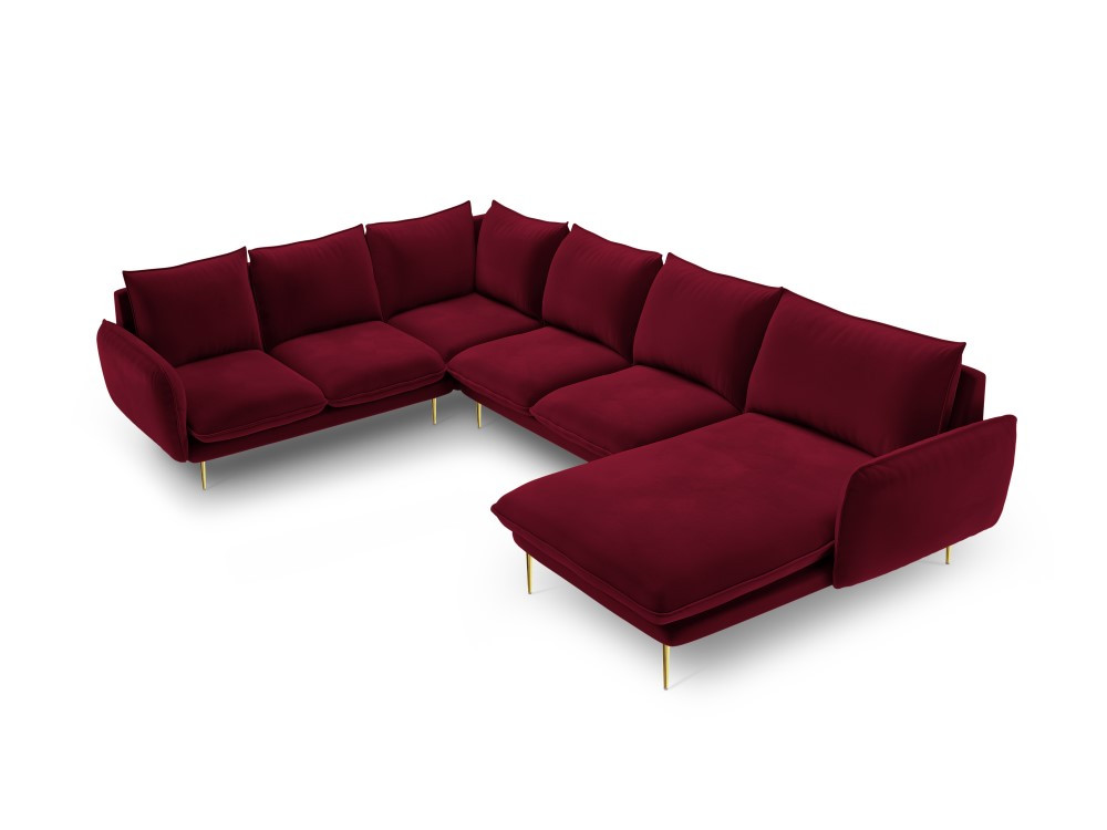 Poze Coltar tapitat Vienna 7 locuri velvet/picioare gold – L330 x l235 x h95