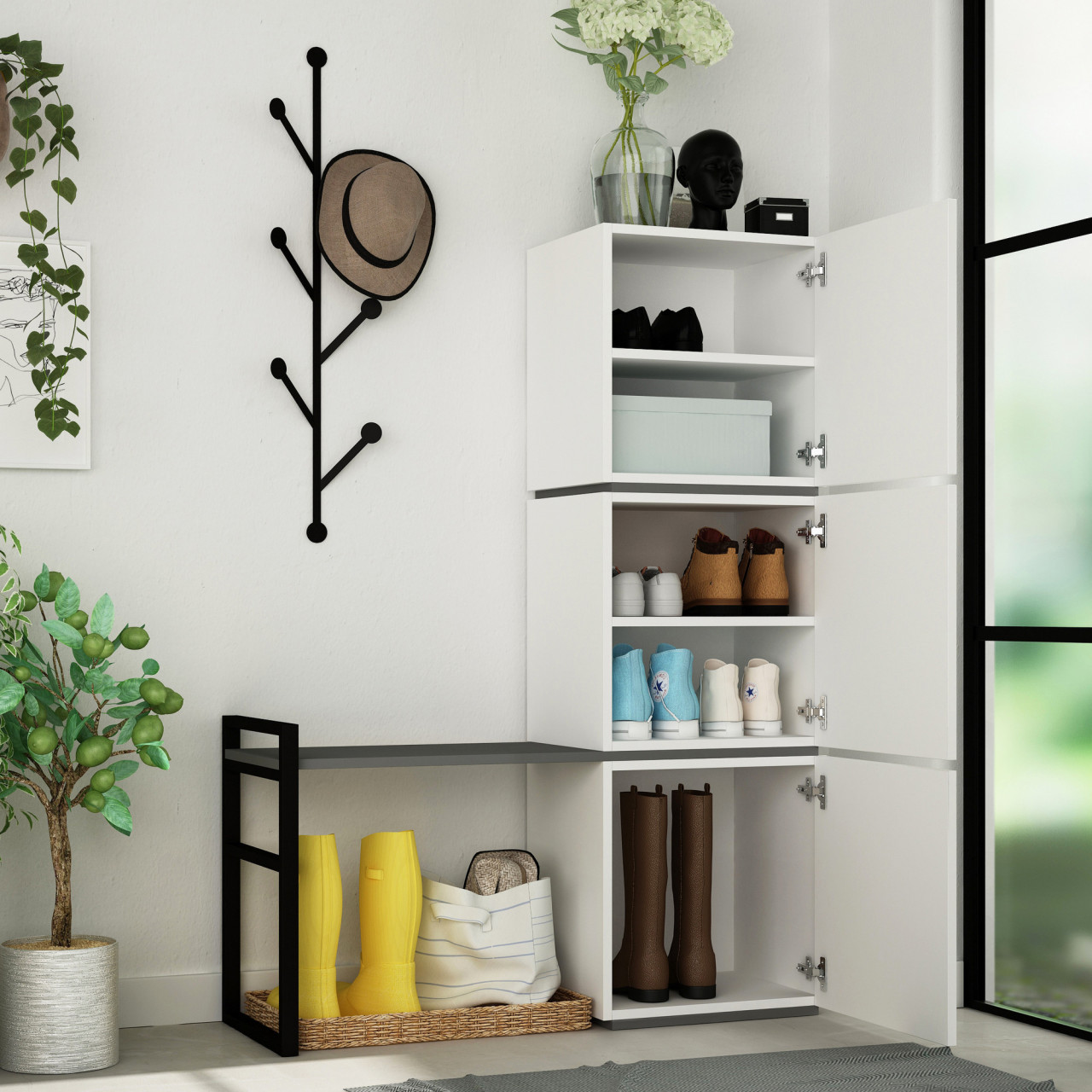 Poze Dulap MDF de incaltaminte Mello alb L109 cm - H149 cm