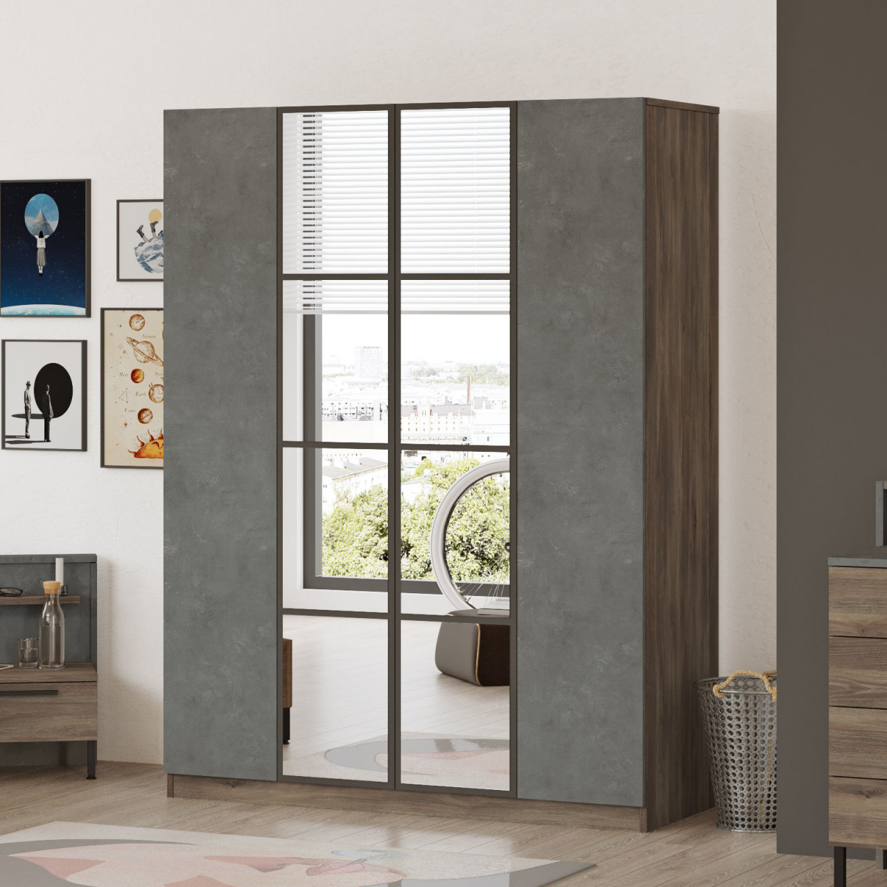 Poze Dulap MDF pentru haine HM2 - CG maro/gri L138,4 m - H183,8 cm
