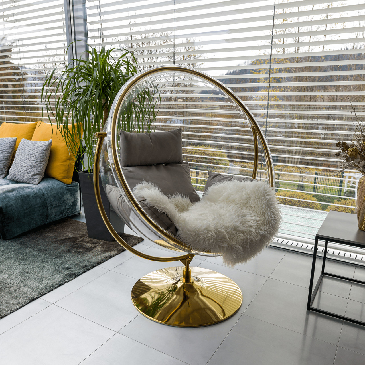 Poze Fotoliu suspendat cu suport Bubble Tip2 transparent/auriu/gri