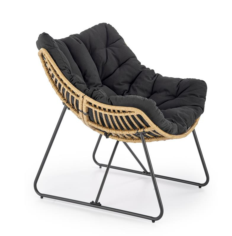 Fotoliu tapitat whisper natur/negru - h90 cm