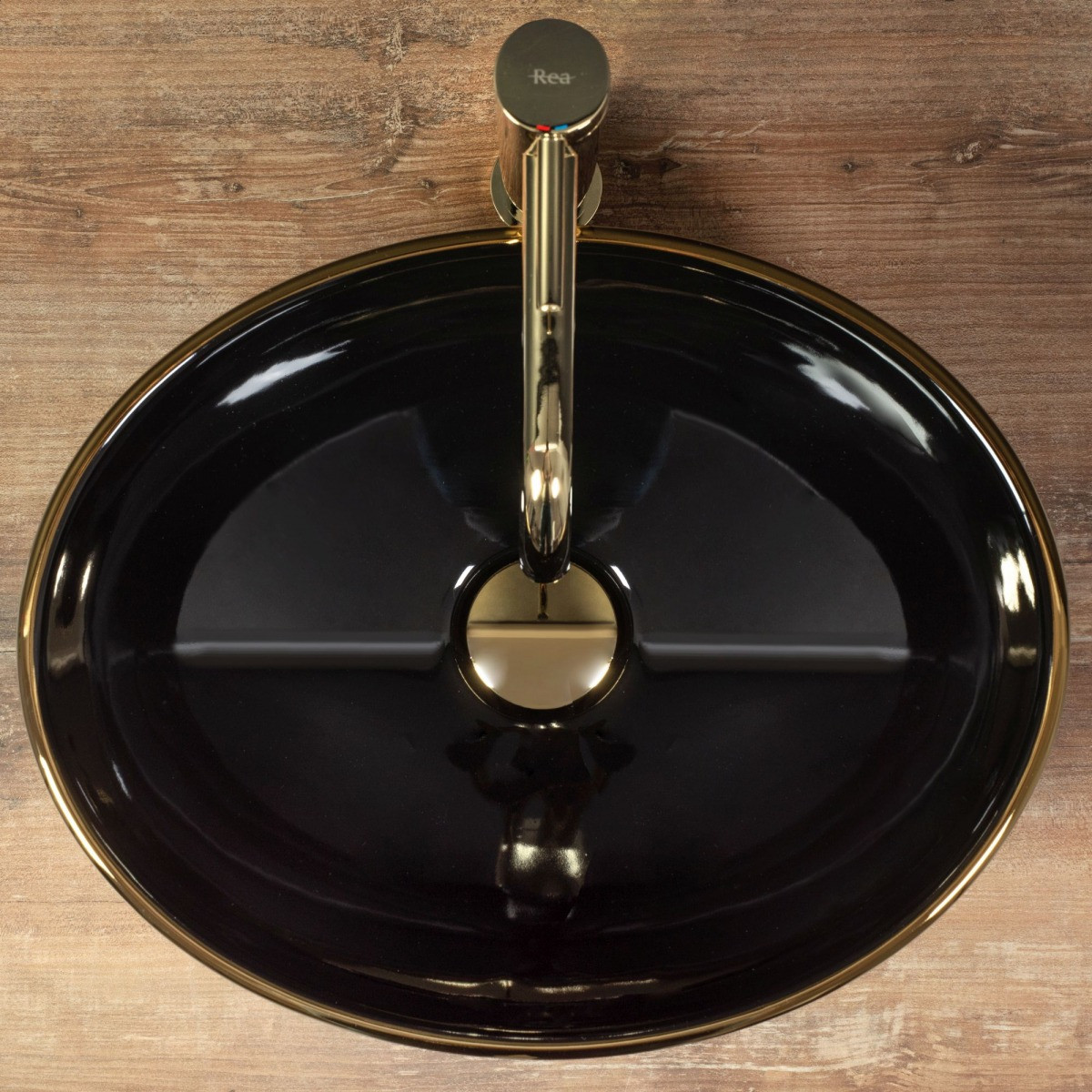 Poze Lavoar Sofia negru lucios gold edge ceramica - 41 cm