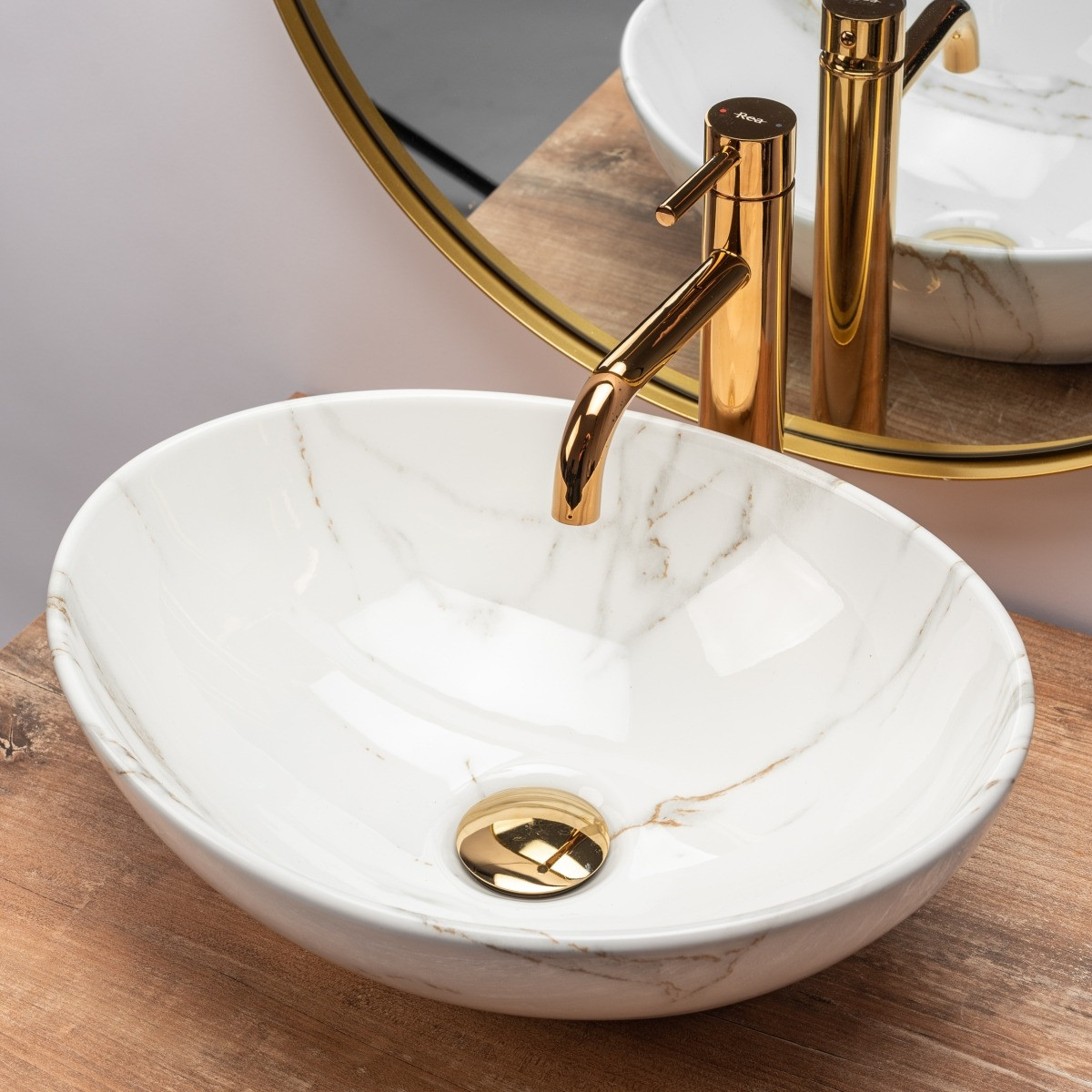Poze Lavoar Sofia Shiny Marmura ceramica sanitara - 34,5 cm