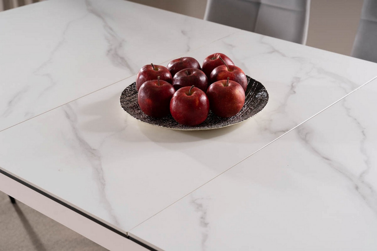 Poze Masa extensibila Apollo Ceramica marmura alba/negru mat - L120-160 cm