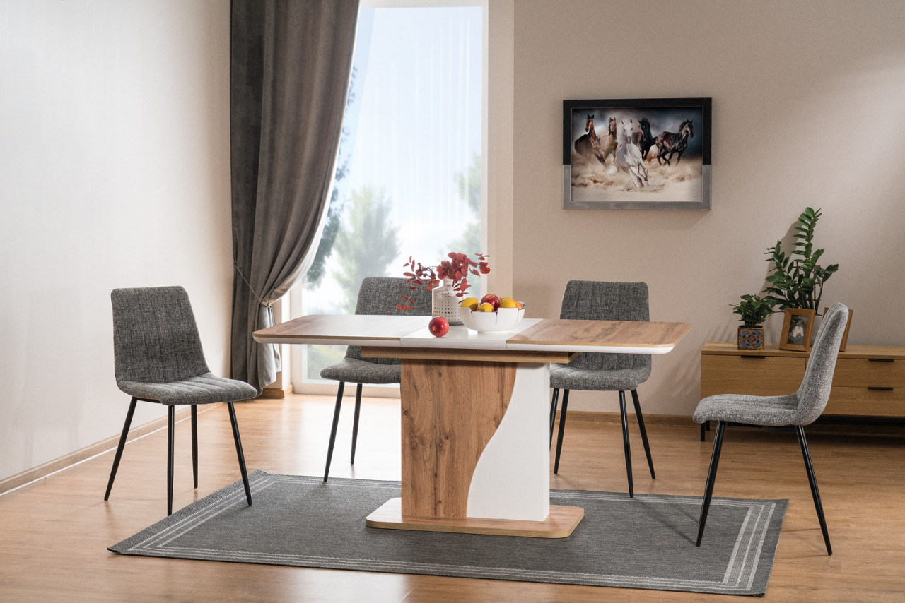 Poze Masa Extensibila Syriusz Stejar / Alb Mat– L120/160 x 80l x 76h cm