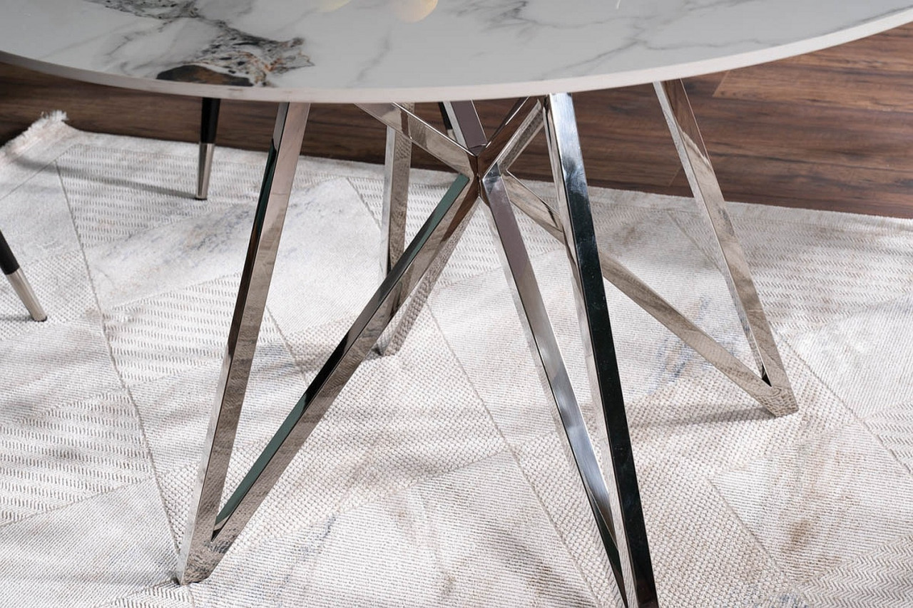 Poze Masa rotunda Murano Ceramica marmura alba/crom - ø120 / h76 cm