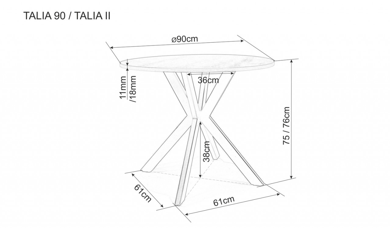 Poze Masa rotunda Talia marmura gri/negru - ø90 / h75 cm