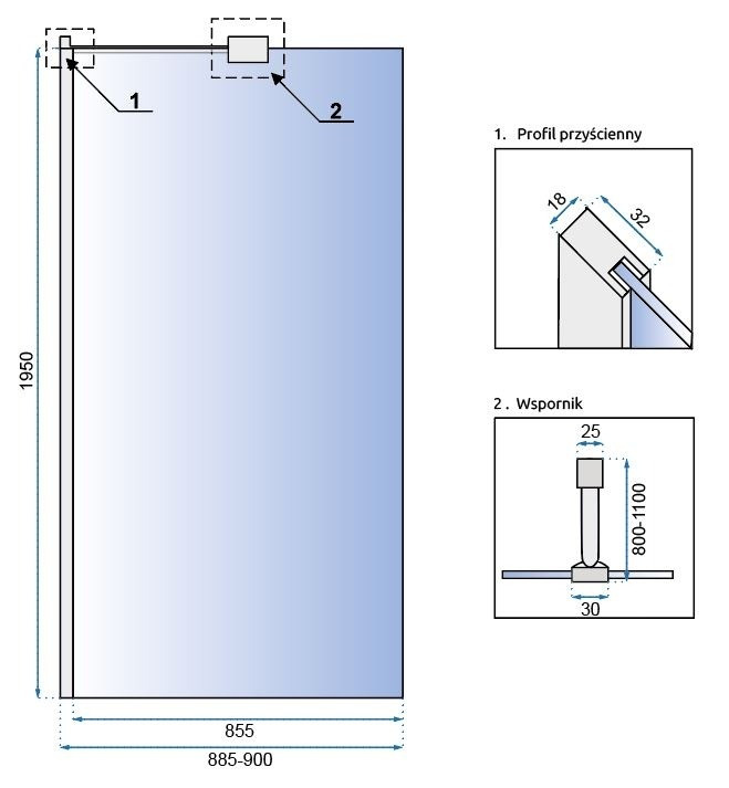 Poze Paravan dus walk-in Aero - 90x195 cm
