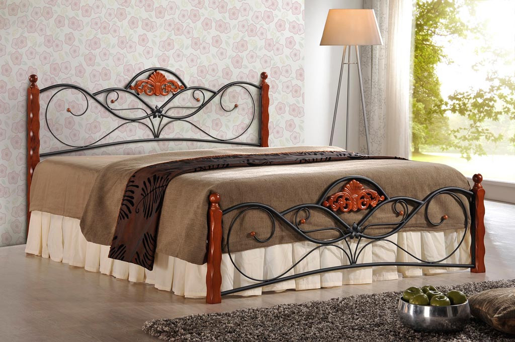 Poze Pat metal si lemn Valentina - 160x200 cm