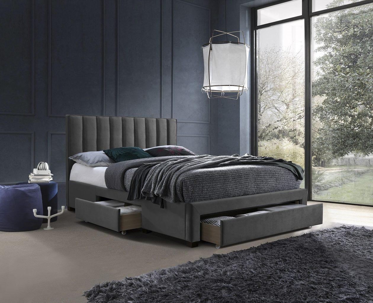 Poze Pat tapitat catifea Grace Gri -160 x 200 cm