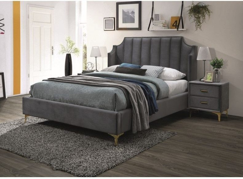 Poze Pat tapitat cu catifea Monako – Gri – 160×200