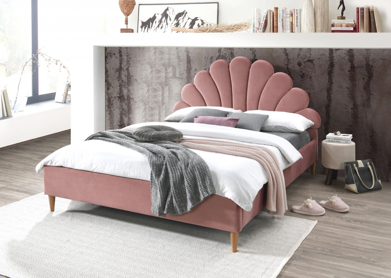 Poze Pat tapitat cu catifea Santana - Roz - 160x200