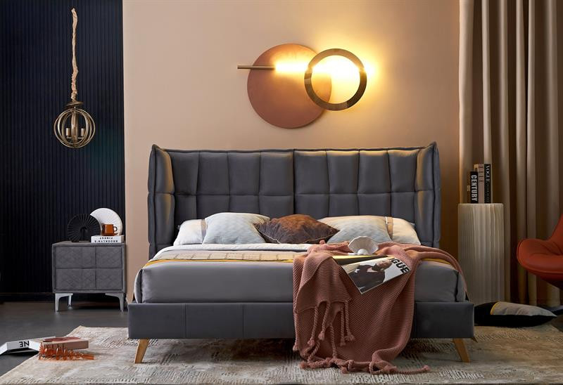 Poze Pat tapitat Scandino velvet gri – 160 x 200 cm